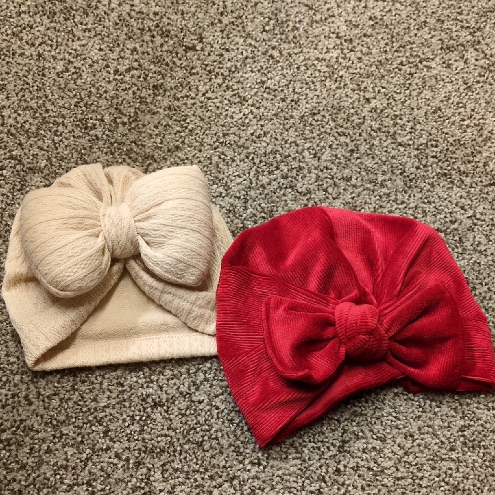 Kids Bow Turban Hat Set - Cream and Red